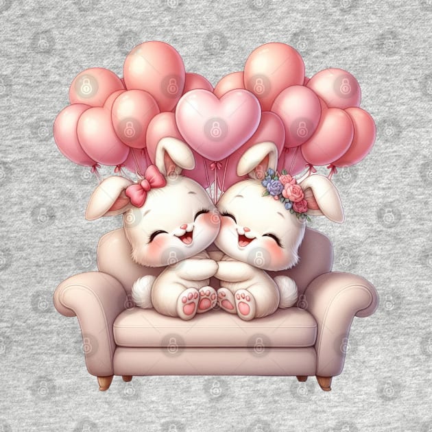 Valentine Rabbit Couple Sitting Sofa by Chromatic Fusion Studio